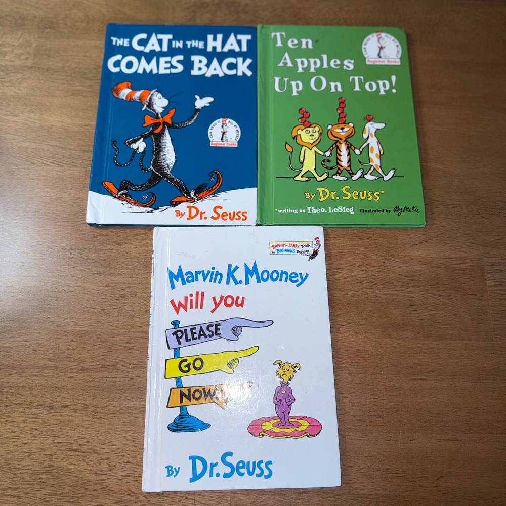 Dr Seuss 3 Book Lot Cat in the Hat Ten Apples Marvin K Mooney Hardcover Kids